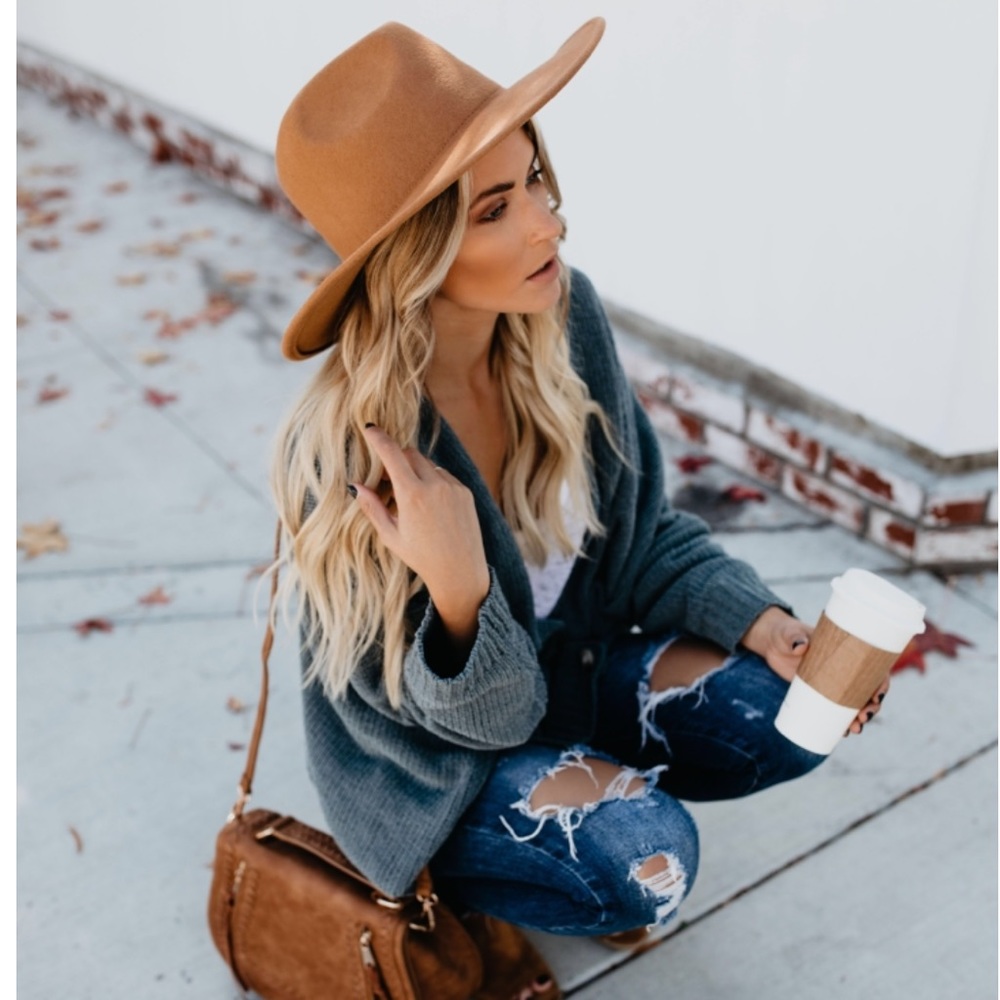 Western Style Wool Wide Brim Brimmed Khaki Hat
